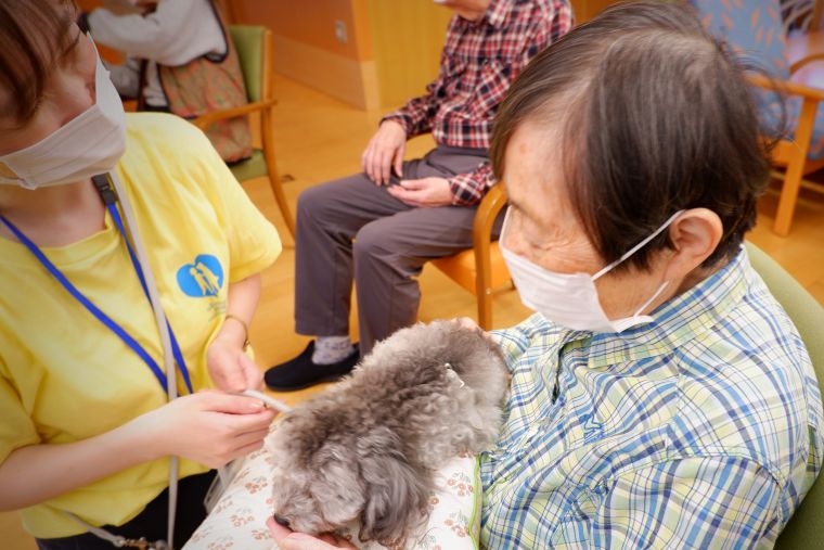ラナちゃんはご入居者の指をペロペロ、いろんなものに興味津々です♬